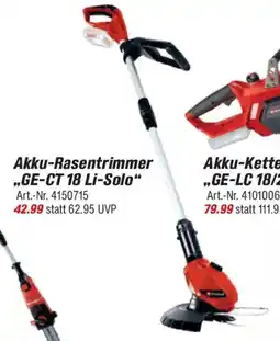 toom Baumarkt Einhell Akku-Rasentrimmer ,,GE-CT 18 Li-Solo" Angebot