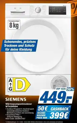 Expert Siemens wärmepumpentrockner wt43hv94 Angebot