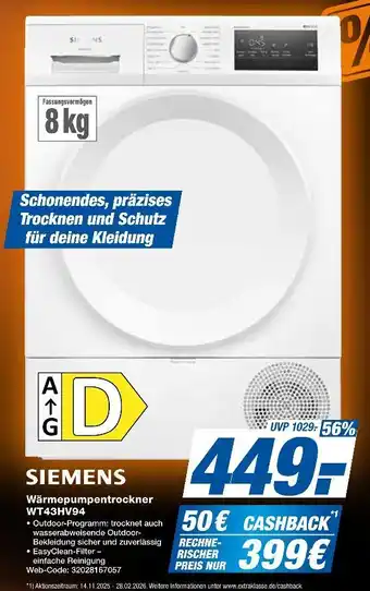 Expert Siemens wärmepumpentrockner wt43hv94 Angebot
