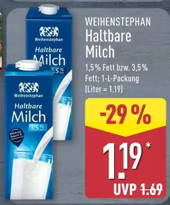 Aldi Nord Weihenstephan haltbare milch 1,5% fett Angebot