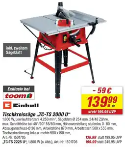 toom Baumarkt Einhell Tischkreissäge „TC-TS 2000 U" Angebot
