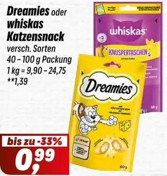 Simmel Dreamies oder whiskas Katzensnack Angebot