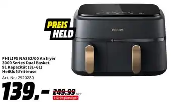 Saturn PHILIPS NA352/00 Airfryer 3000 Series Dual Basket 9L Kapazität (3L+6L) Heißluftfritteuse Angebot
