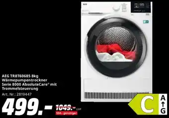 Saturn AEG TR8T60685 8kg Wärmepumpentrockner Serie 8000 AbsoluteCare mit Trommelsteuerung Angebot