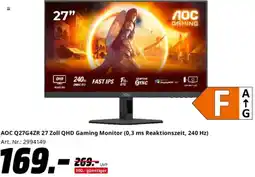 Saturn AOC Q27G4ZR 27 Zoll QHD Gaming Monitor (0,3 ms Reaktionszeit, 240 Hz) Angebot