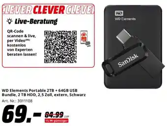 Saturn WD Elements Portable 2TB + 64GB USB Bundle, 2 TB HDD, 2,5 Zoll Angebot