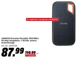 Saturn SANDISK Extreme Portable 1050 MB/s PC/Mac Festplatte, 1 TB SSD, extern, Grau/Orange Angebot