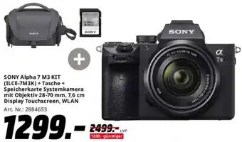 Saturn SONY Alpha 7 M3 KIT (ILCE-7M3K) + Tasche + Speicherkarte Systemkamera Angebot