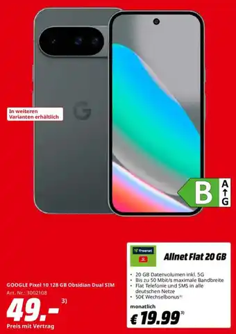 Saturn GOOGLE Pixel 10 128 GB Obsidian Dual SIM Angebot