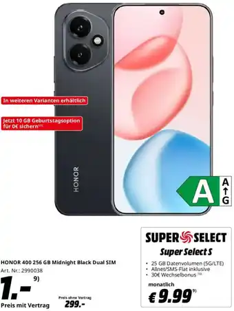 Saturn HONOR 400 256 GB Midnight Black Dual SIM Angebot