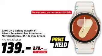 Saturn SAMSUNG Galaxy Watch7 BT 40 mm Smartwatches Aluminium Nitrilkautschuk, 85-110 mm, Cream Angebot