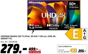 Saturn HISENSE 50A6N LED TV (Flat, 50 Zoll / 126 cm, UHD 4K, SMART TV) Angebot