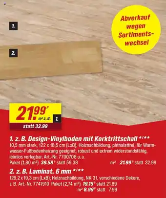 toom Baumarkt 1. z. B. Design-Vinylboden mit Korktrittschall Angebot