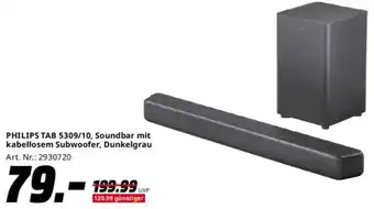 Saturn PHILIPS TAB 5309/10, Soundbar mit kabellosem Subwoofer, Dunkelgrau Angebot