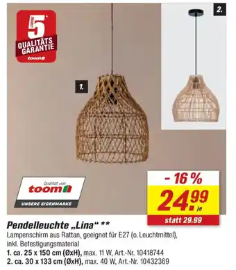 toom Baumarkt Pendelleuchte „Lina" Angebot