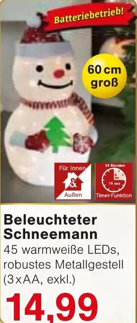 Wiglo Wunderland Beleuchteter Schneemann Angebot