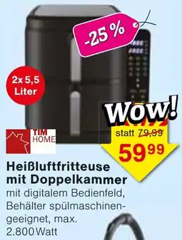 Wiglo Wunderland TIM HOME Heißluftfritteuse mit Doppelkammer Angebot