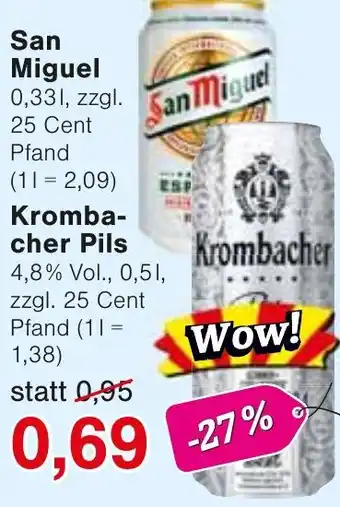 Wiglo Wunderland San Miguel oder Krombacher Pils Angebot