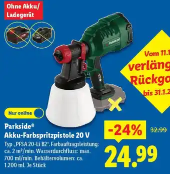 Lidl Parkside Akku-Farbspritzpistole 20 V Angebot
