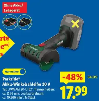 Lidl Parkside Akku-Winkelschleifer 20 V Angebot