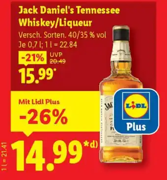 Lidl Jack Daniel's Tennessee Whiskey/Liqueur Angebot