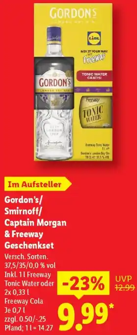 Lidl Gordon's/ Smirnoff/ Captain Morgan & Freeway Geschenkset Angebot