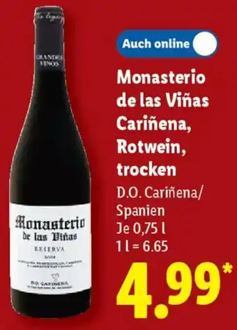 Lidl Monasterio de las Viñas Cariñena, Rotwein, trocken Angebot