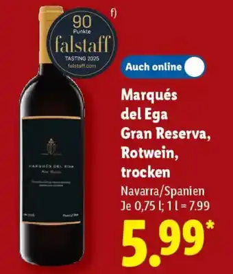 Lidl Marqués del Ega Gran Reserva, Rotwein, trocken Angebot