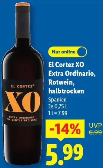 Lidl El Cortez XO Extra Ordinario, Rotwein, halbtrocken Angebot