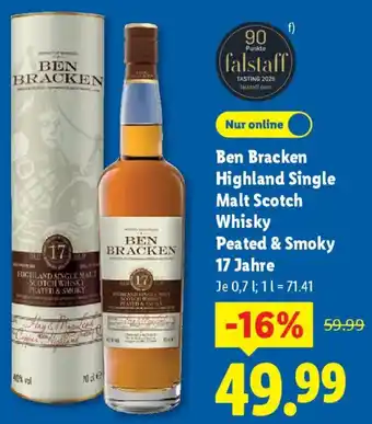 Lidl Ben Bracken Highland Single Malt Scotch Whisky Peated & Smoky 17 Jahre Angebot