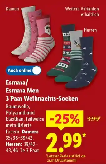 Lidl Esmara/ Esmara Men 3 Paar Weihnachts-Socken Angebot