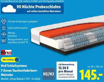 Lidl Hn8 Schlafsysteme 7-Zonen Taschenfederkern Matratze Angebot