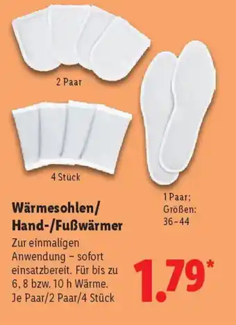 Lidl Wärmesohlen/ Hand-/Fußwärmer Angebot