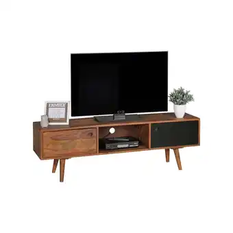 Netto Marken-Discount WOHNLING TV Lowboard REPA Massiv-Holz Sheesham Braun/Schwarz Angebot