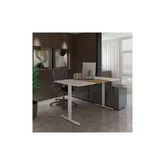 Netto Marken-Discount Home Deluxe Höhenverstellbarer Schreibtisch ELMO Weiß/Holz 120 x 60 cm mit PC-Halterung Angebot
