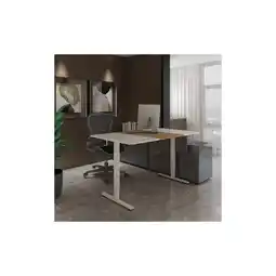 Netto Marken-Discount Home Deluxe Höhenverstellbarer Schreibtisch ELMO Weiß/Holz - 160 x 80 cm mit PC-Halterung Angebot