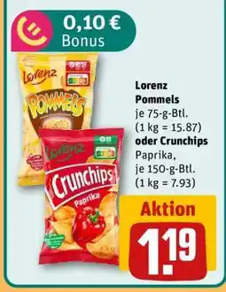 REWE Lorenz Pommels oder Crunchips Paprika Angebot