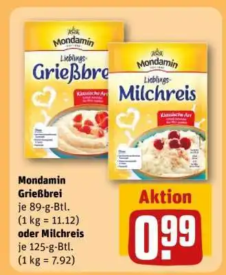 REWE Mondamin Grießbrei oder Milchreis Angebot