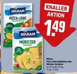 REWE Milram Pizza-Liebe Reibekäse oder Müritzer Scheiben Angebot