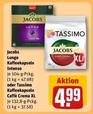 REWE Jacobs Lungo Kaffeekapseln Intenso oder Tassimo Kaffeekapseln Caffè Crema XL Angebot