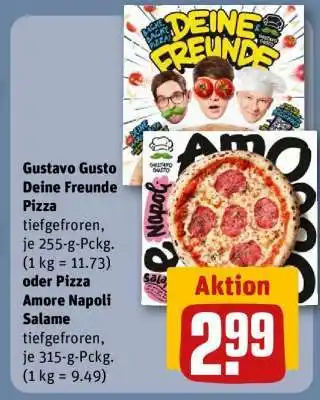 REWE Gustavo Gusto Deine Freunde Pizza oder Pizza Amore Napoli Salame Angebot