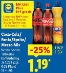 Lidl Coca-Cola/ Fanta/Sprite/ Mezzo Mix Angebot