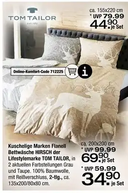 Ostermann Tom tailor kuschelige marken flanell bettwäsche hirsch ca. 135x200/80x80 cm Angebot