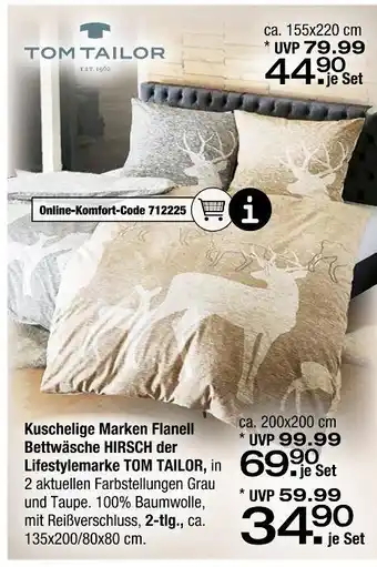 Ostermann Tom tailor kuschelige marken flanell bettwäsche hirsch ca. 135x200/80x80 cm Angebot