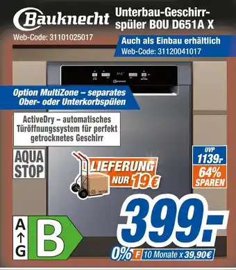 Expert Bauknecht unterbau-geschirrspüler bou d651a x Angebot