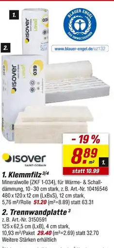 toom Baumarkt Isover klemmfilz Angebot