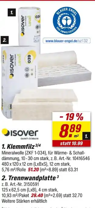 toom Baumarkt Isover klemmfilz Angebot