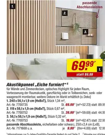 toom Baumarkt Akustikpaneel 'eiche furniert' 240 x 56,1 x 1,9 cm (hxbxt) Angebot