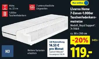 Lidl Livarno Home 7-Zonen-1.000er Taschenfederkernmatratze Angebot