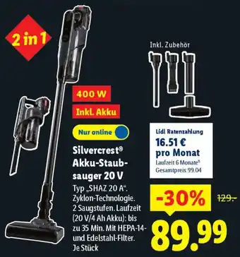 Lidl Silvercrest Akku-Staubsauger 20 V Angebot